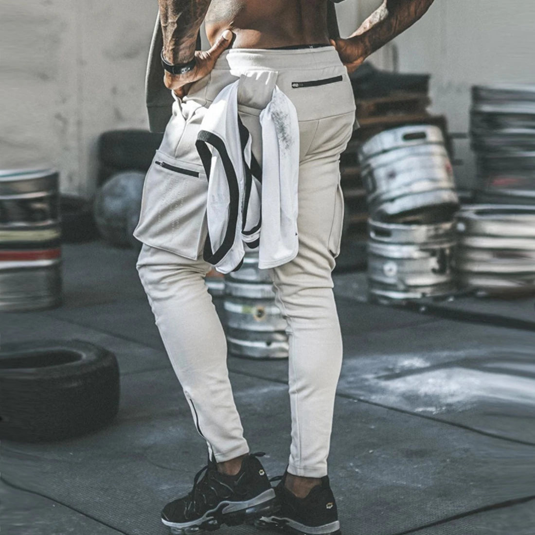 Mens Fitness Leggings Running Jogging Green Pants Joggers Streetwear Multi-pocket Trousers Sport Training Bottoms Sweatpants