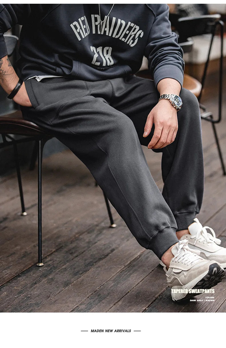 Maden Drawstring Knitted Tapered Sweatpants Men Large Pockets Sports Jogger Pants Dark Gray Casual Training Trousers Tracksuit
