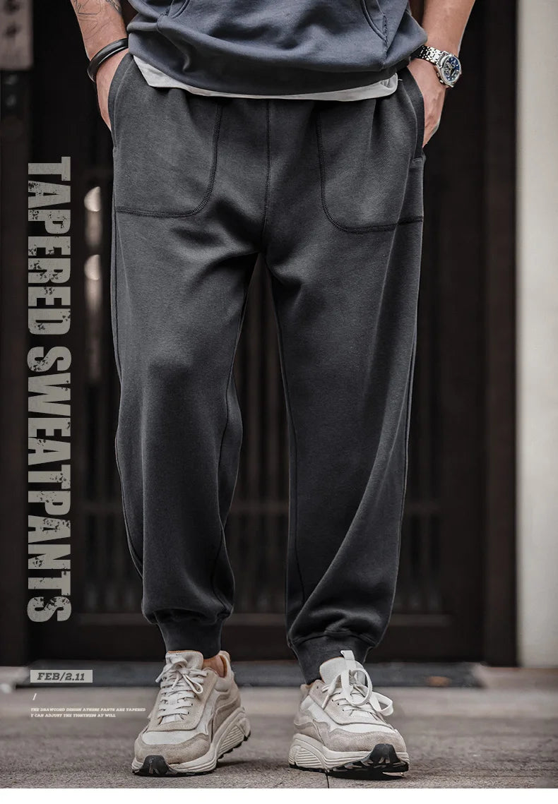 Maden Drawstring Knitted Tapered Sweatpants Men Large Pockets Sports Jogger Pants Dark Gray Casual Training Trousers Tracksuit