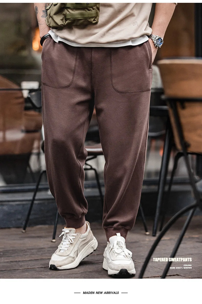 Maden Drawstring Knitted Tapered Sweatpants Men Large Pockets Sports Jogger Pants Dark Gray Casual Training Trousers Tracksuit