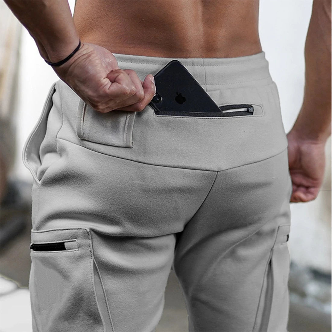 Mens Fitness Leggings Running Jogging Green Pants Joggers Streetwear Multi-pocket Trousers Sport Training Bottoms Sweatpants