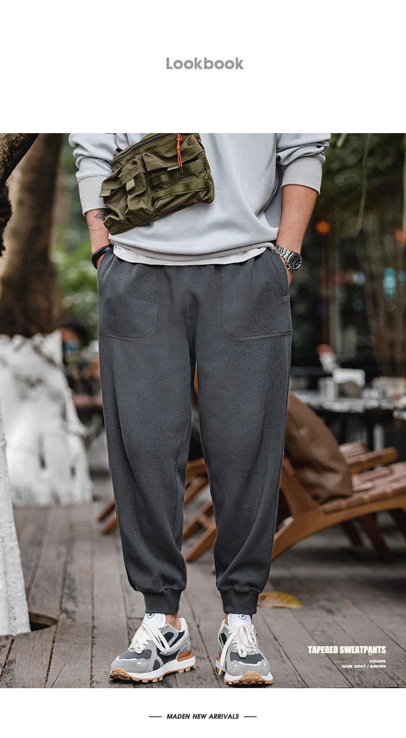 Maden Drawstring Knitted Tapered Sweatpants Men Large Pockets Sports Jogger Pants Dark Gray Casual Training Trousers Tracksuit