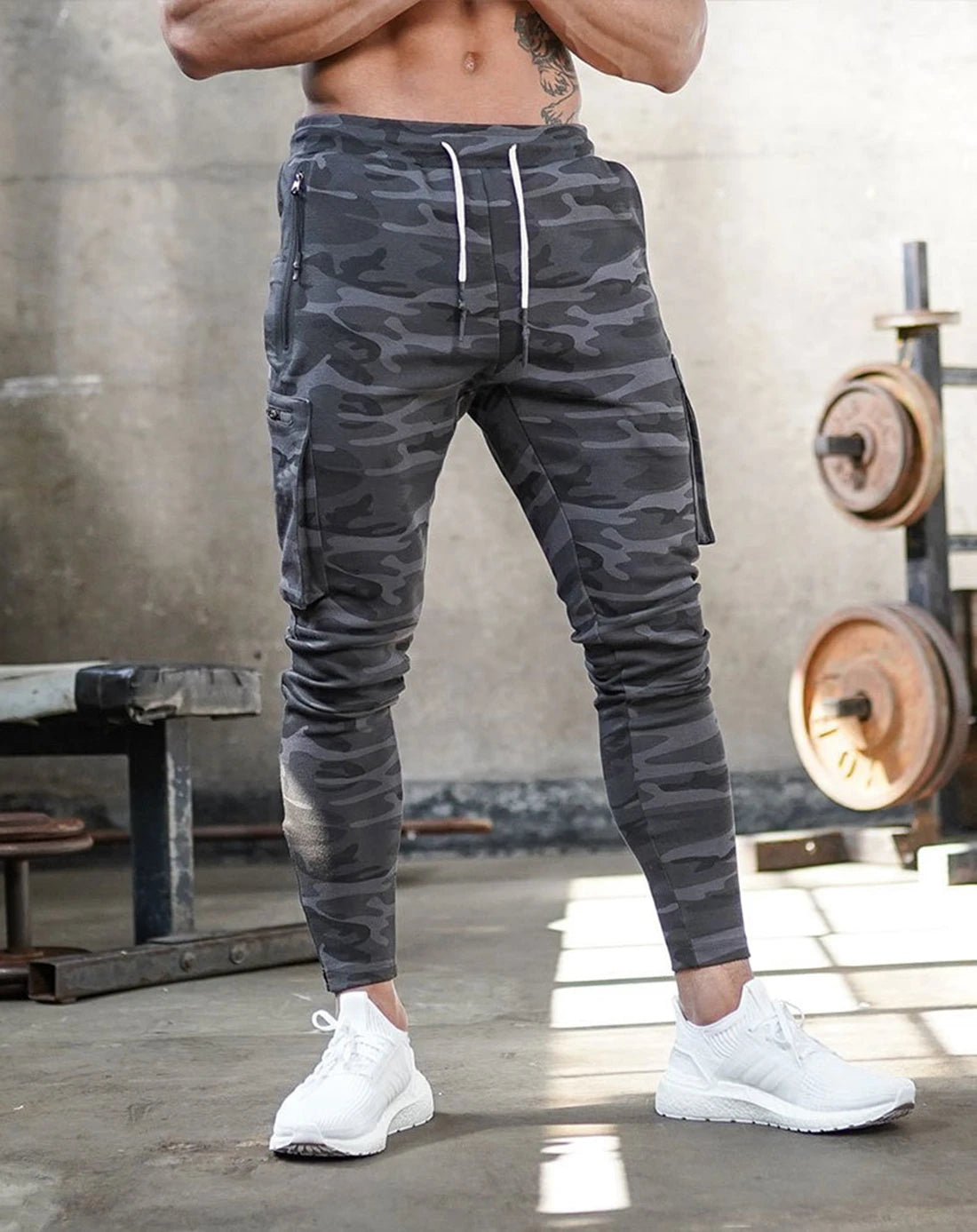 Mens Fitness Leggings Running Jogging Green Pants Joggers Streetwear Multi-pocket Trousers Sport Training Bottoms Sweatpants