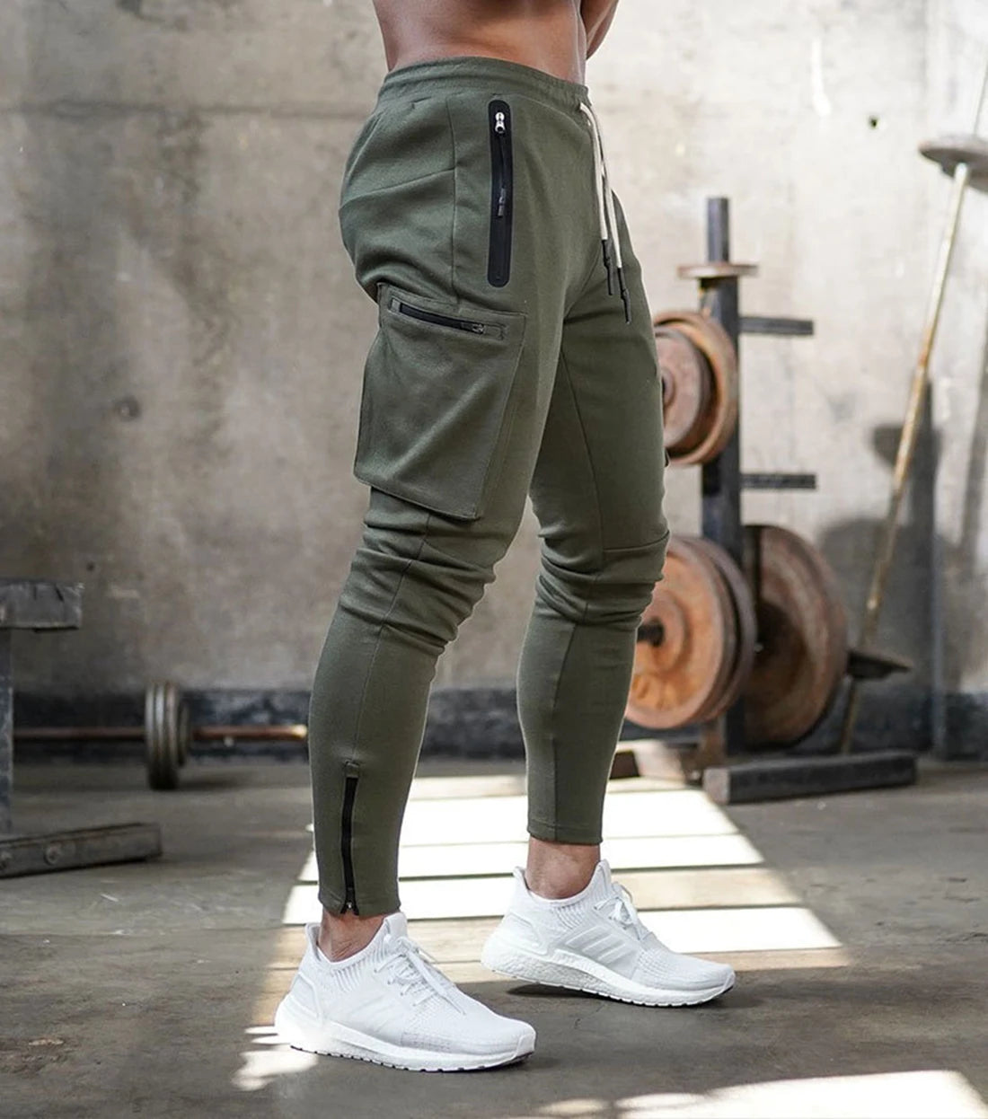 Mens Fitness Leggings Running Jogging Green Pants Joggers Streetwear Multi-pocket Trousers Sport Training Bottoms Sweatpants
