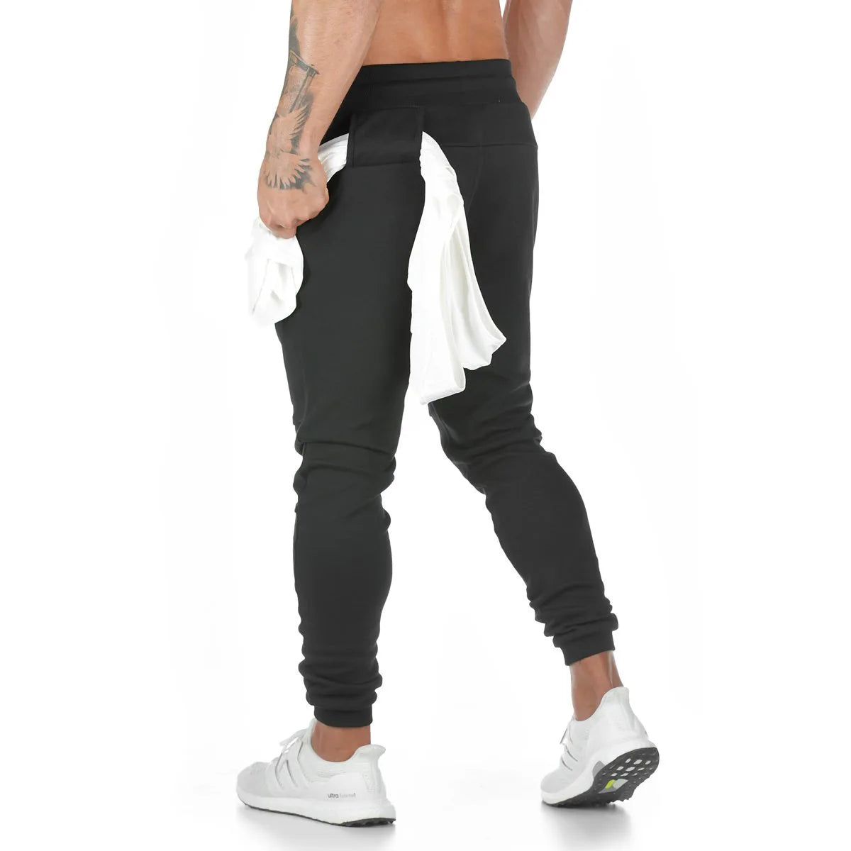 New Cotton Men Sweatpants with Towel Rack and Cell Phone Pocket Running Tights Pants Men Sporting Leggings Workout Pants