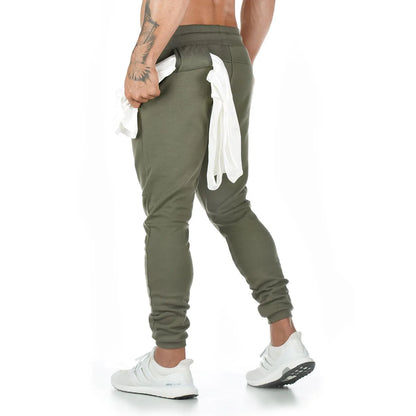 New Cotton Men Sweatpants with Towel Rack and Cell Phone Pocket Running Tights Pants Men Sporting Leggings Workout Pants