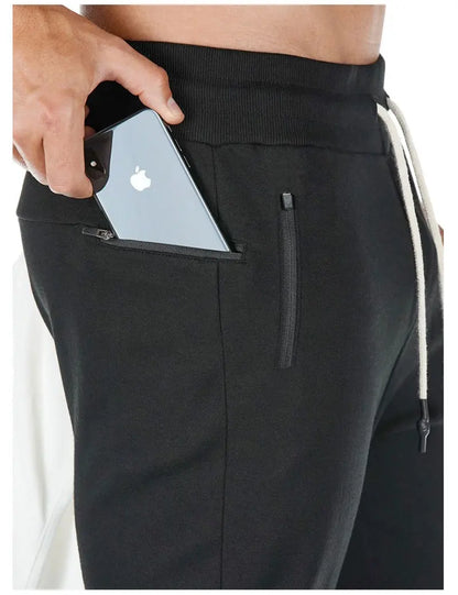 New Cotton Men Sweatpants with Towel Rack and Cell Phone Pocket Running Tights Pants Men Sporting Leggings Workout Pants