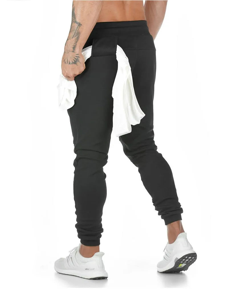 New Cotton Men Sweatpants with Towel Rack and Cell Phone Pocket Running Tights Pants Men Sporting Leggings Workout Pants