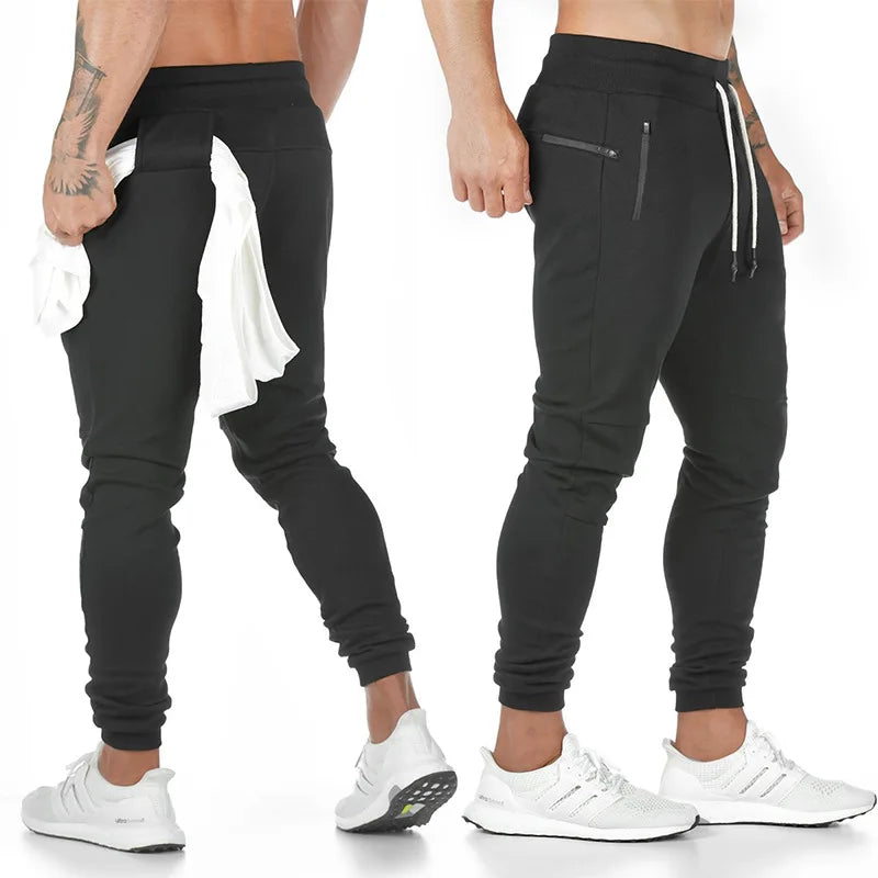 New Cotton Men Sweatpants with Towel Rack and Cell Phone Pocket Running Tights Pants Men Sporting Leggings Workout Pants