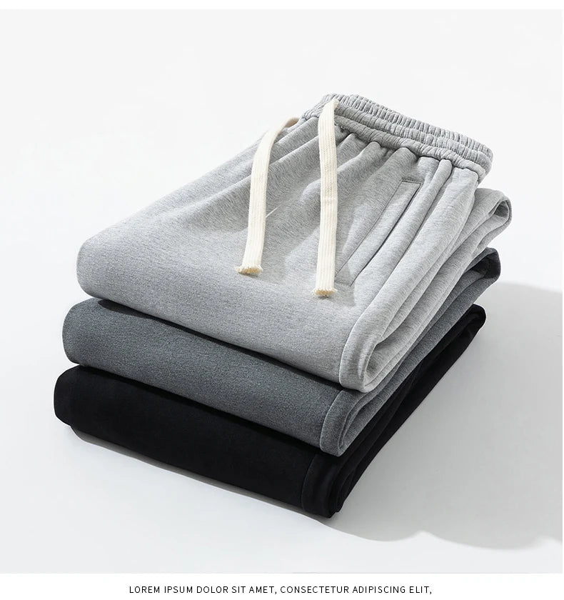 Winter Men's Pants Wide Leg 75%Cotton Fabric Adding Velvet Inside Straight  Outdoor Solid Color Sweatpants Long Baggy Trousers