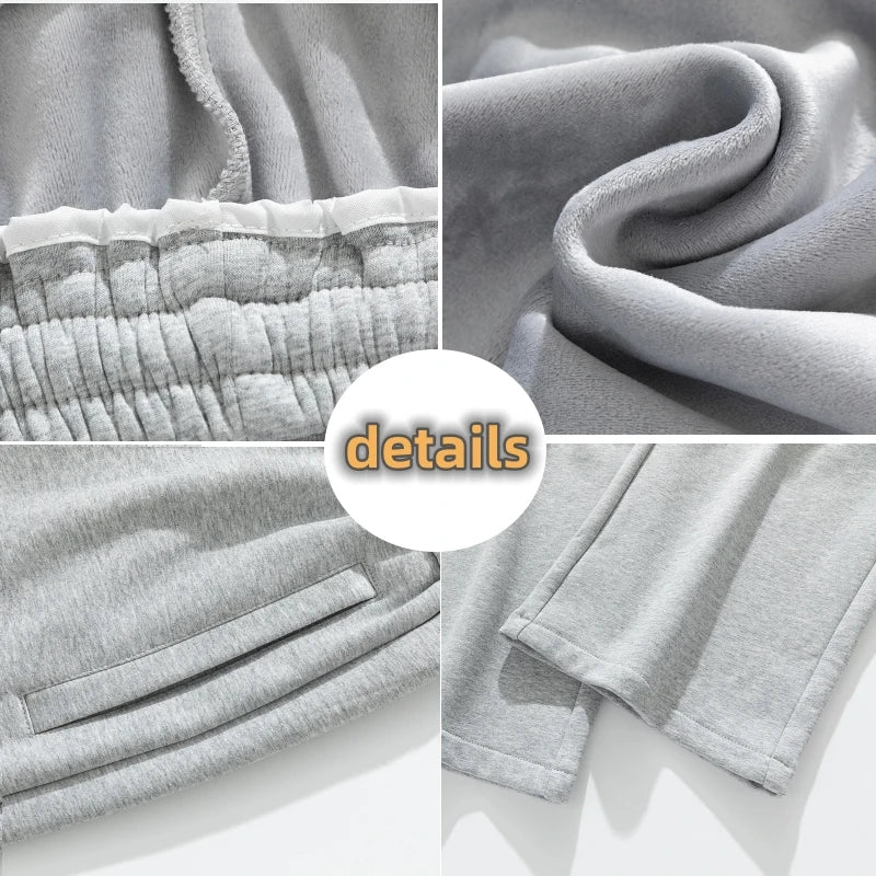 Winter Men's Pants Wide Leg 75%Cotton Fabric Adding Velvet Inside Straight  Outdoor Solid Color Sweatpants Long Baggy Trousers