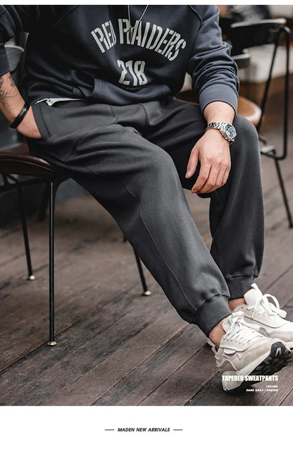Maden Drawstring Knitted Tapered Sweatpants Men Large Pockets Sports Jogger Pants Dark Gray Casual Training Trousers Tracksuit