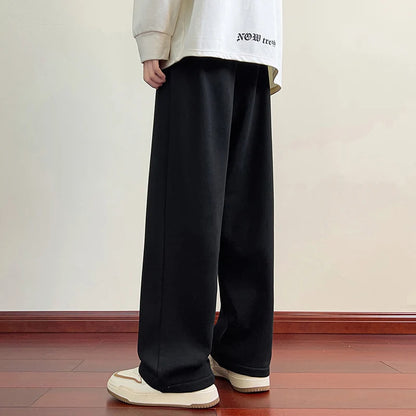 Winter Men's Pants Wide Leg 75%Cotton Fabric Adding Velvet Inside Straight  Outdoor Solid Color Sweatpants Long Baggy Trousers