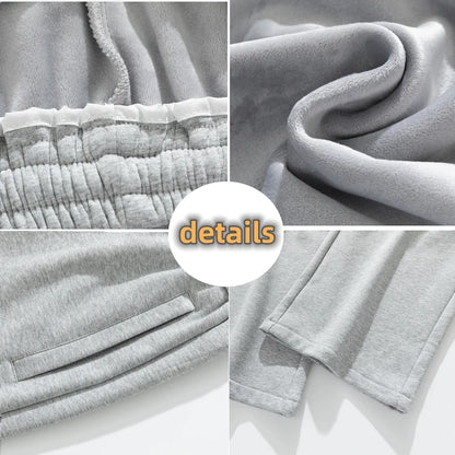 Winter Men's Pants Wide Leg 75%Cotton Fabric Adding Velvet Inside Straight  Outdoor Solid Color Sweatpants Long Baggy Trousers