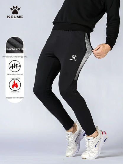 KELME football training pants men fall and winter running workout exercise pants breathable fleece lined skinny pants
