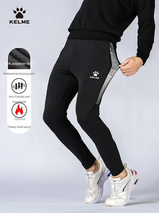 KELME football training pants men fall and winter running workout exercise pants breathable fleece lined skinny pants