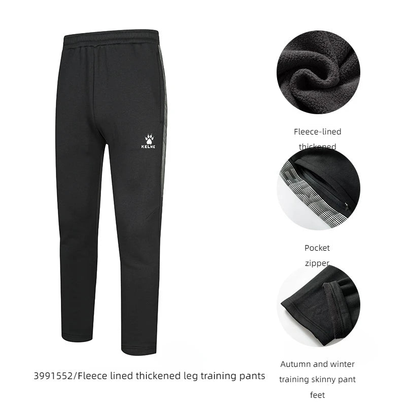 KELME football training pants men fall and winter running workout exercise pants breathable fleece lined skinny pants