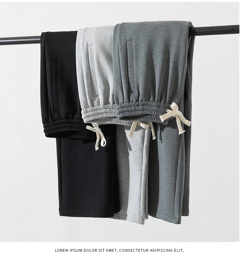 Winter Men's Pants Wide Leg 75%Cotton Fabric Adding Velvet Inside Straight  Outdoor Solid Color Sweatpants Long Baggy Trousers