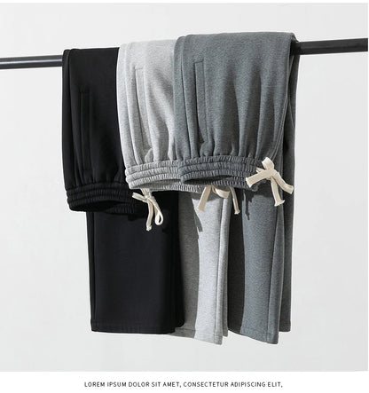 Winter Men's Pants Wide Leg 75%Cotton Fabric Adding Velvet Inside Straight  Outdoor Solid Color Sweatpants Long Baggy Trousers