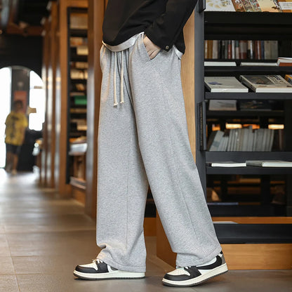 Winter Men's Pants Wide Leg 75%Cotton Fabric Adding Velvet Inside Straight  Outdoor Solid Color Sweatpants Long Baggy Trousers