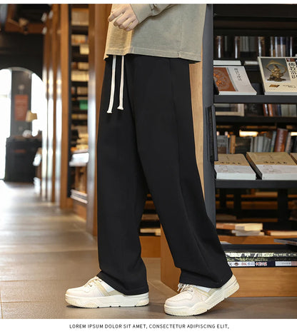 Winter Men's Pants Wide Leg 75%Cotton Fabric Adding Velvet Inside Straight  Outdoor Solid Color Sweatpants Long Baggy Trousers