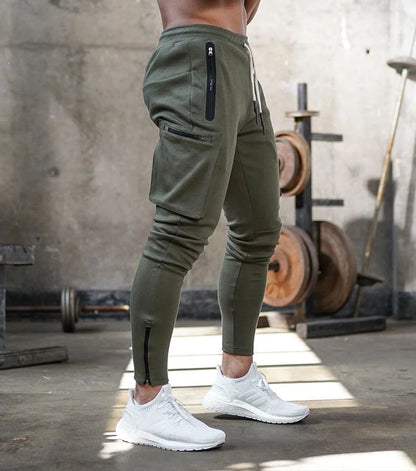 Mens Fitness Leggings Running Jogging Green Pants Joggers Streetwear Multi-pocket Trousers Sport Training Bottoms Sweatpants
