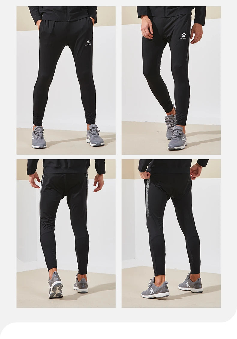 KELME football training pants men fall and winter running workout exercise pants breathable fleece lined skinny pants