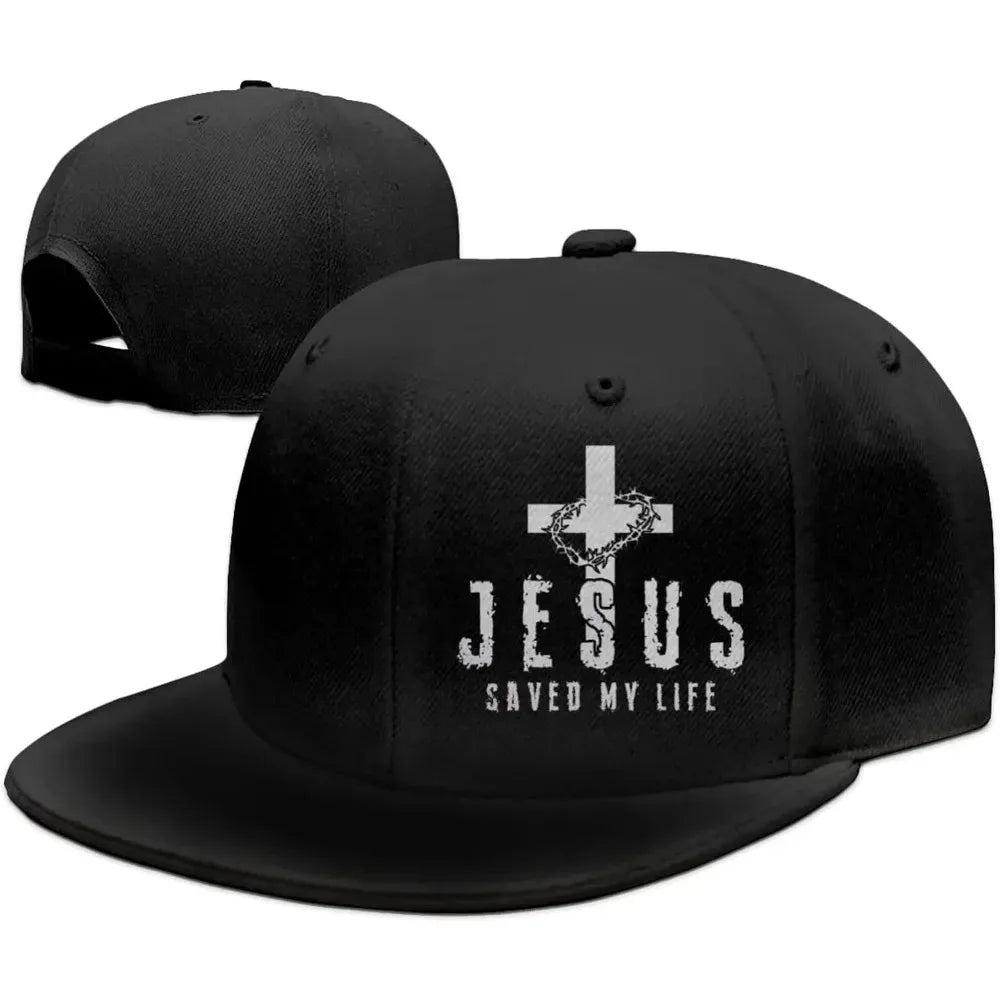 Christian Jesus Saved My Life Cross Snapback Hats for Men Baseball Cap Adjustable Flat Bill Trucker Dad Gift,Husband,Boy Friend